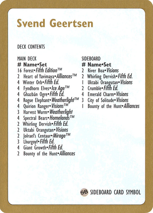 1997 Svend Geertsen Decklist Card - Magic: The Gathering