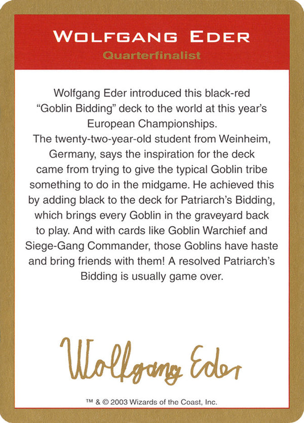 2003 Wolfgang Eder Biography Card - Magic: The Gathering