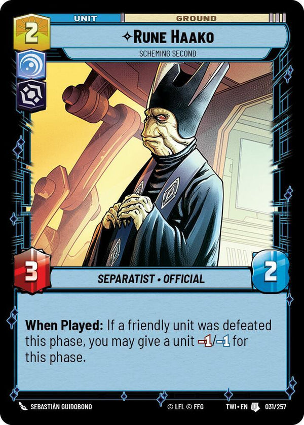 Rune Haako - Scheming Second - Star Wars Unlimited