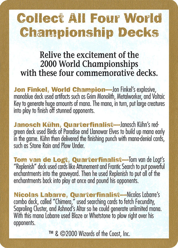2000 World Championship Advertisement Card - Magic: The Gathering