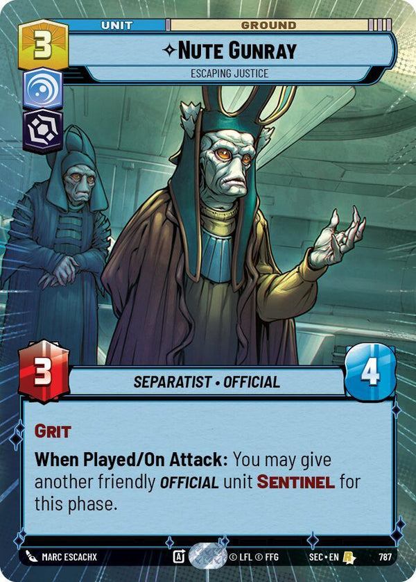 Nute Gunray - Escaping Justice (Hyperspace Foil) (SEC 787) - Star Wars Unlimited