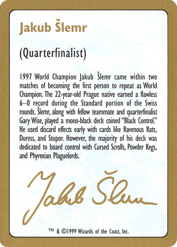 1999 Jakub Slemr Biography Card - Magic: The Gathering