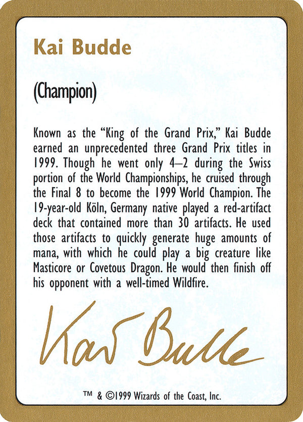 1999 Kai Budde Biography Card - Magic: The Gathering