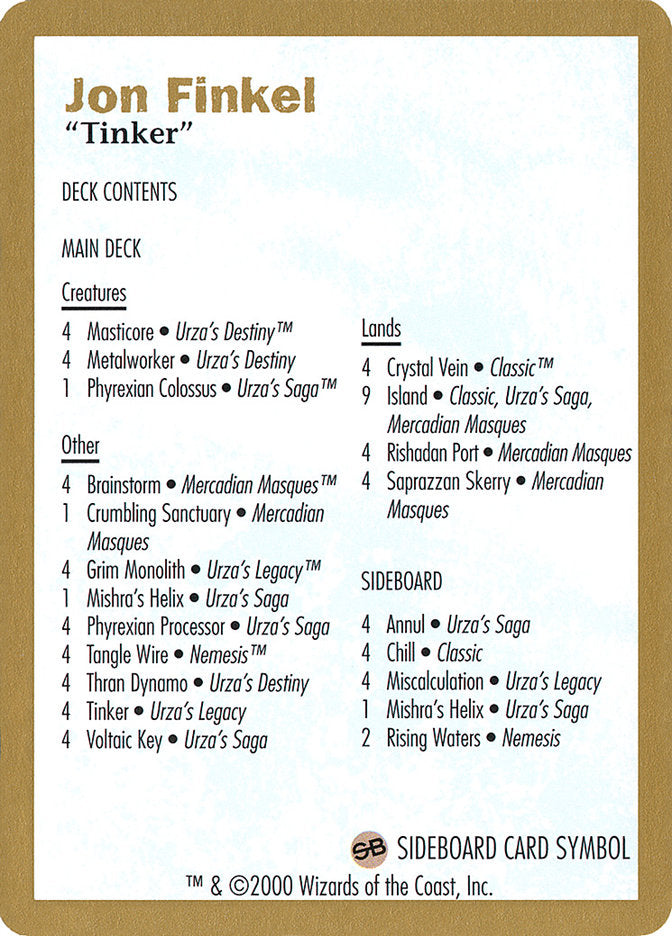 2000 Jon Finkel Decklist Card