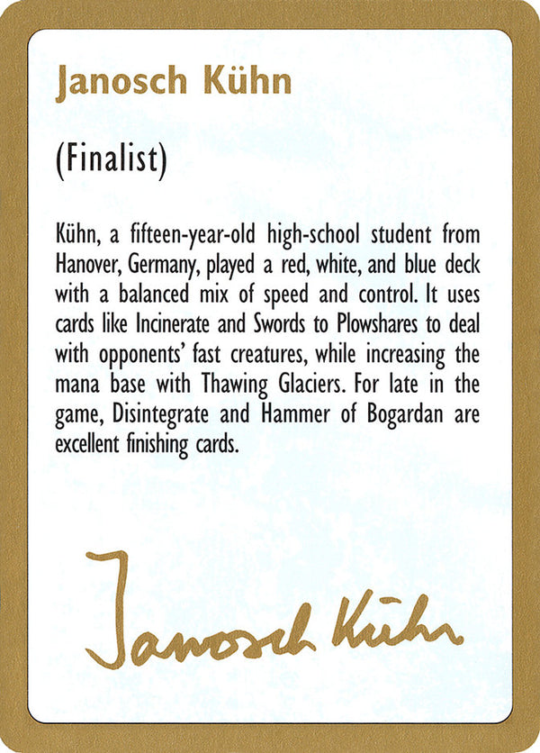 1997 Janosch Kuhn Biography Card - Magic: The Gathering