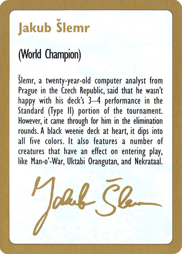1997 Jakub Slemr Biography Card - Magic: The Gathering